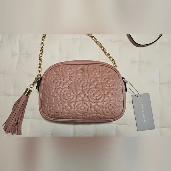 NWT Antonio Melani Larisa Camera Leather Crossbody: Rosette Floral Stitching - Picture 2 of 13